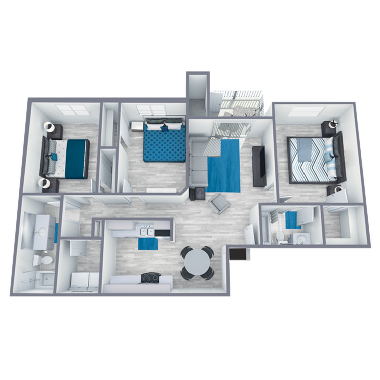 C1 Upgrade floor plan featuring 3 bed 2 bath