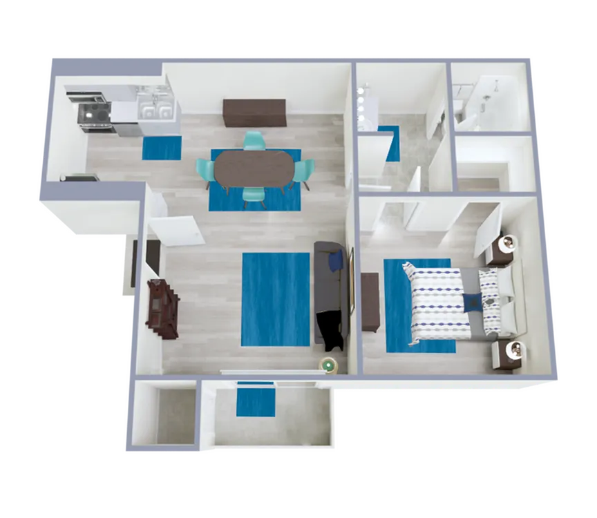 A1 Upgrade floor plan featuring 1 bedroom 1 bathroom