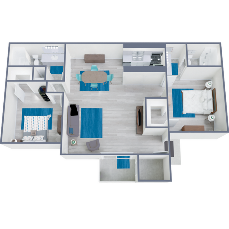 B1 Partial floor plan featuring 2 bedrooms 2 bathrooms