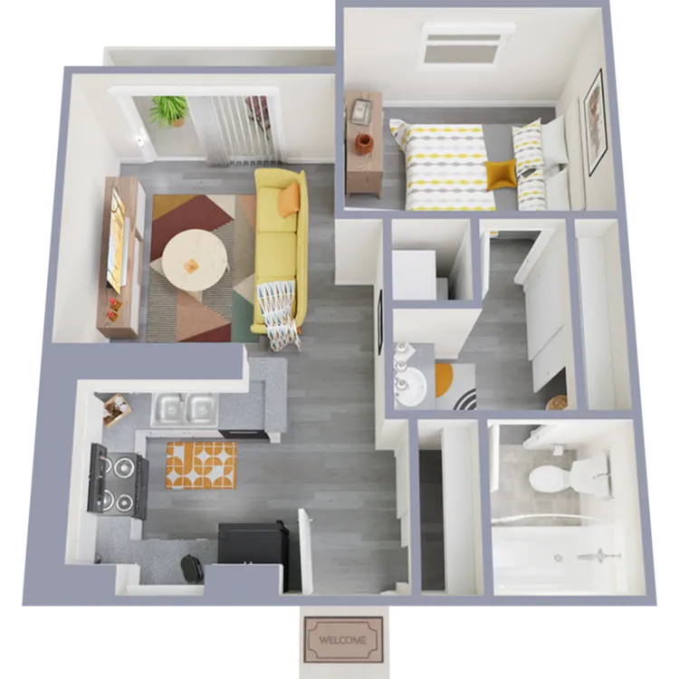 A1 Renovated floor plan featuring 1 bedroom 1 bathroom