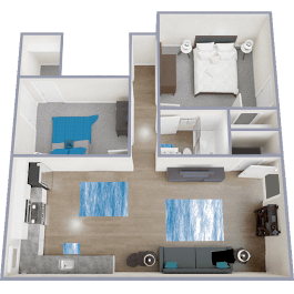 B1 Renovated floor plan featuring 2 bedrooms 1 bathroom