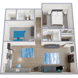 B2 Renovated floor plan featuring 2 bedrooms 2 bathrooms