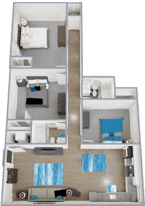C1 Renovated floor plan featuring 3 bedrooms 2 bathrooms