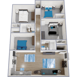 D1 Classic floor plan featuring 4 bedrooms 2 bathrooms