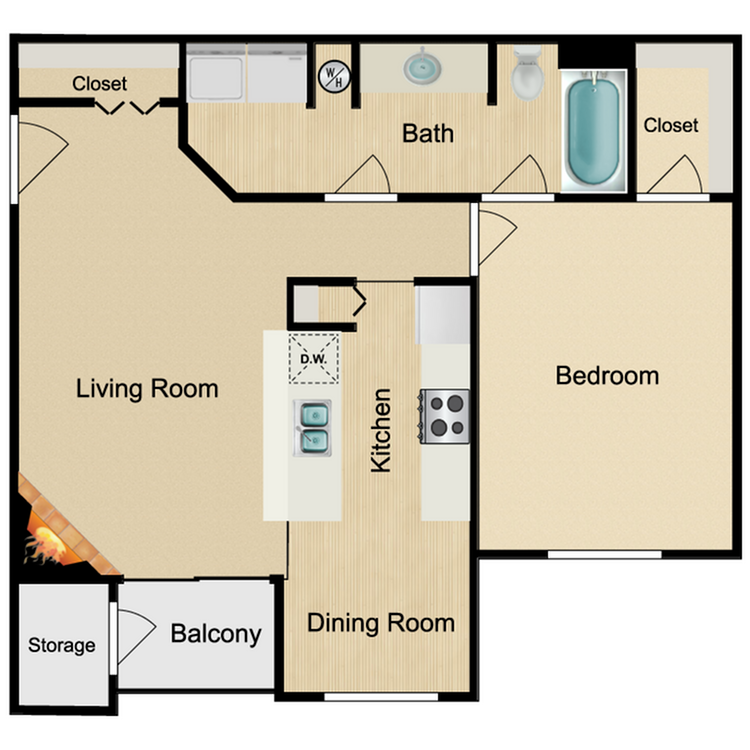 A1 Silver floor plan featuring 1 bedroom 1 bathroom