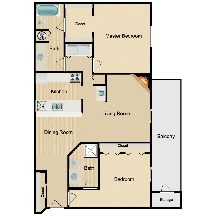 B3 Gold floor plan featuring 2 bedroom 2 bathroom