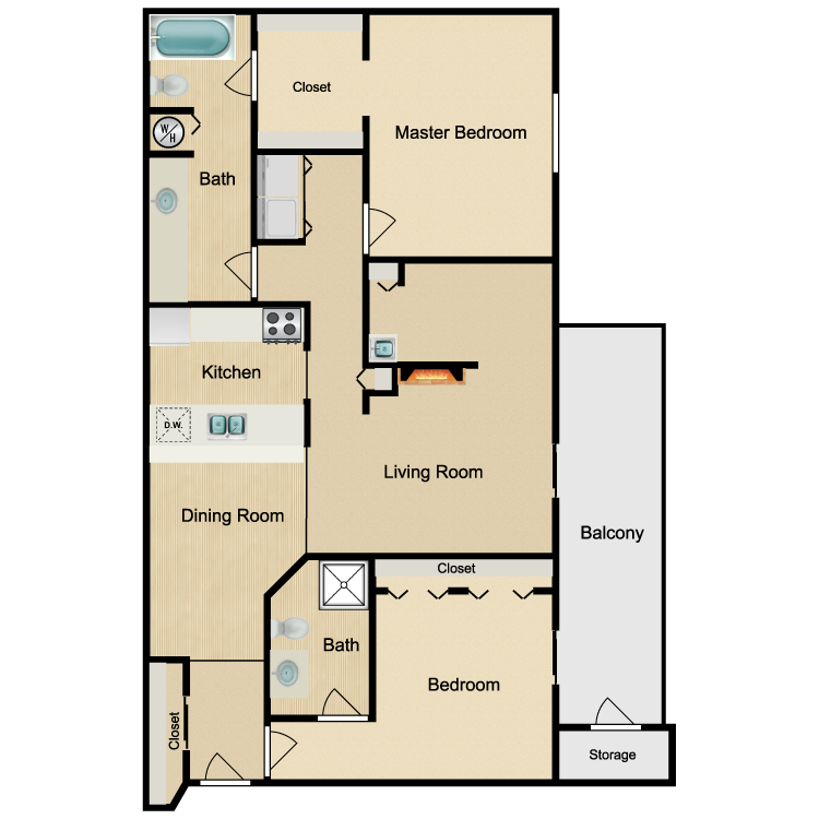 B4 Silver floor plan featuring 2 bedroom 2 bathroom
