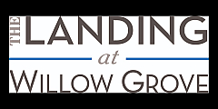 Logo of The Landing at Willow Grove featuring modern typography and sleek blue accents.