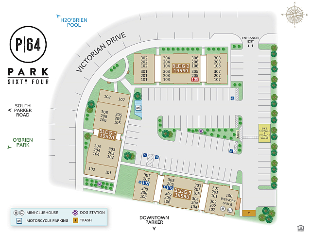 Park Sixty Four site map showcasing building layout with parking and amenities.