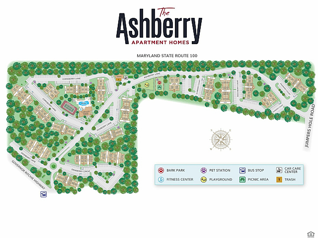 Ashberry Apartment Homes site map with amenities and layout.