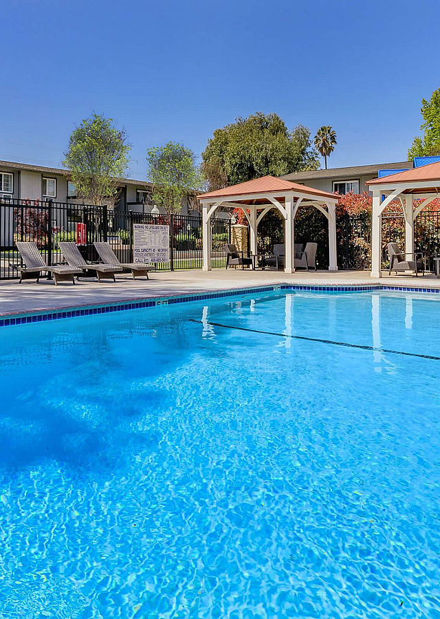 Creekside Swimming Pool with Cabanas