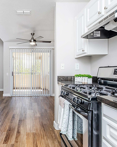 Avery at TownCentre Kitchen Interior with White Cabinetry and Stainless Appliances