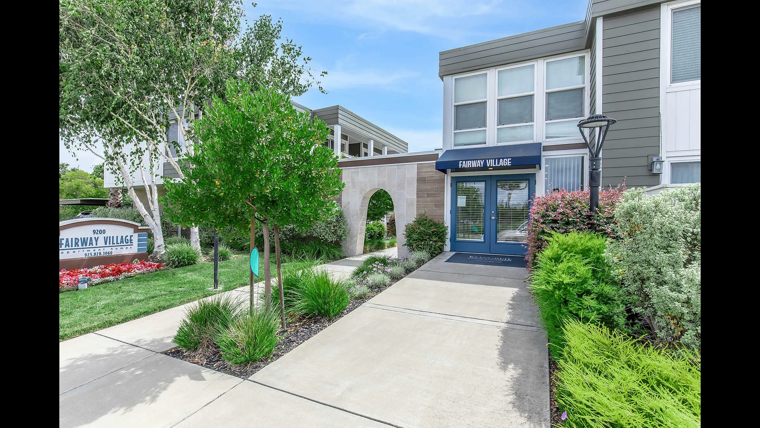 Fairway Village Apartments Leasing Office Entrance and Monument Sign
