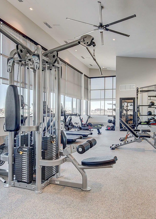 Pr&oacute;ximo at Pe&ntilde;a Station Apartments Fully Equipped Fitness Center with Stunning Views