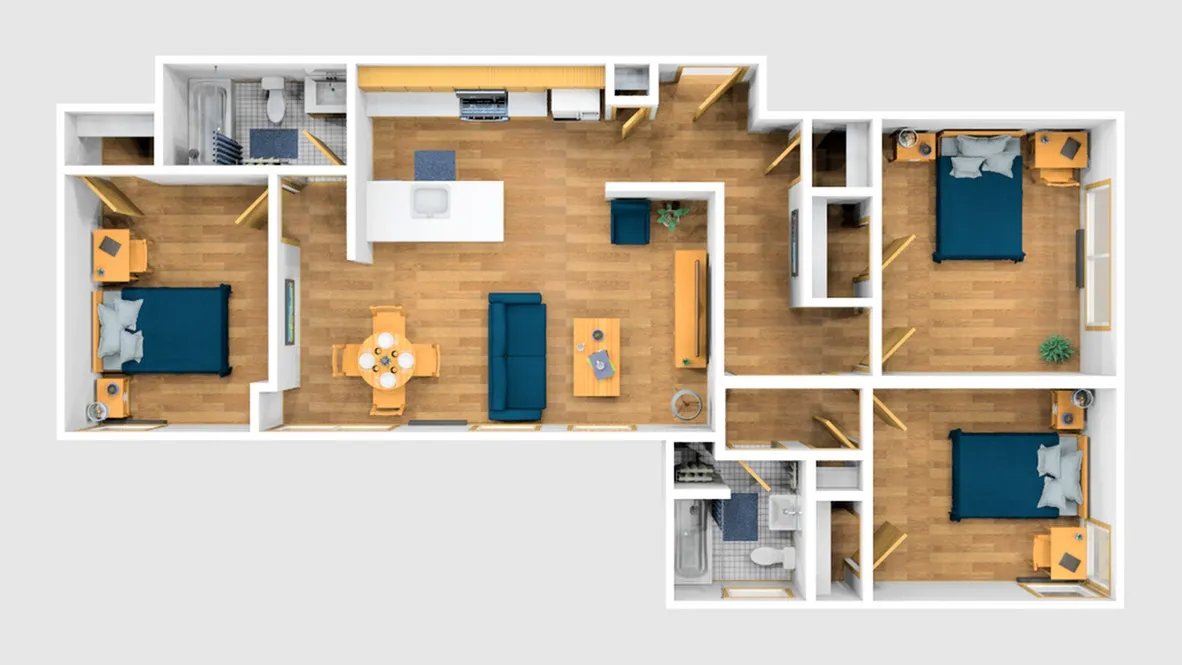 Three Bedroom Furnished 3D View