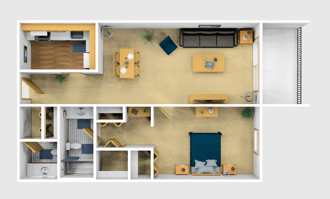 One Bedroom Furnished 3D View