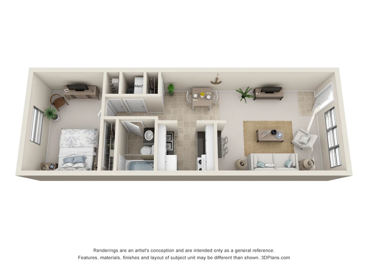 1 BEDROOM, 1 BATH