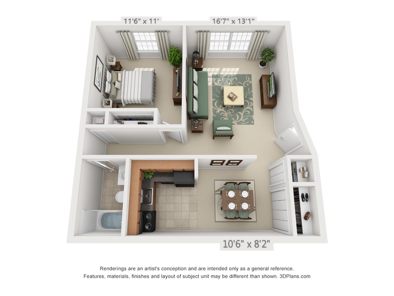 1 BEDROOM, 1 BATH - 650 SF