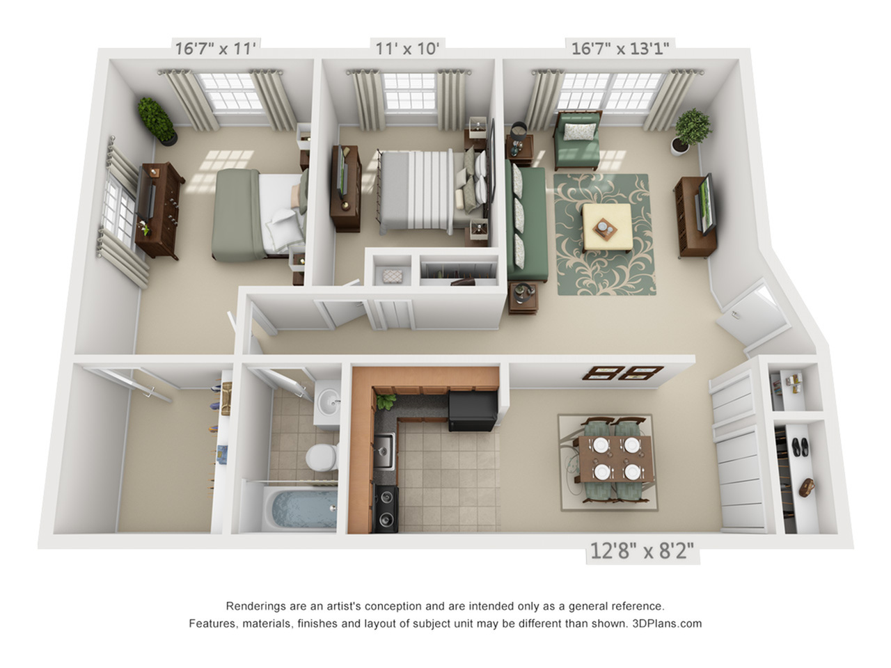 2 BEDROOM, 1 BATH - 850 SF