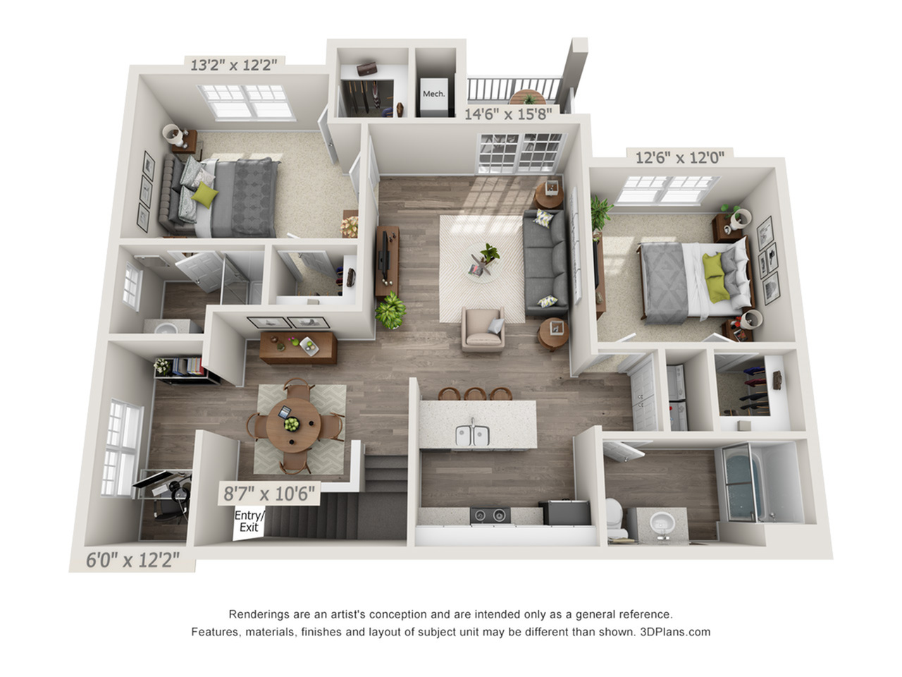 two bed two bath with den and garage at The Glades at Hamilton Greene