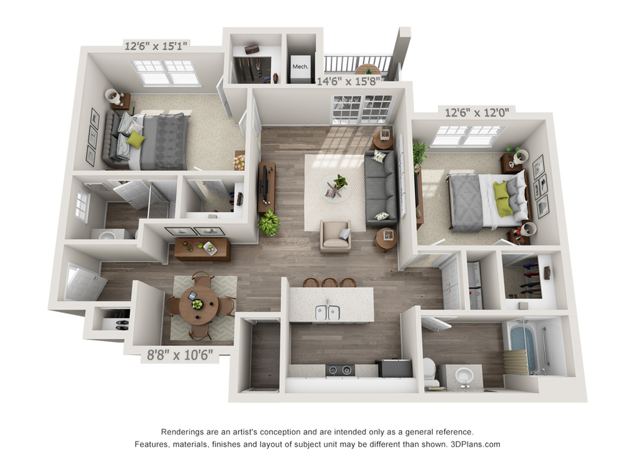 two bedroom two bathroom with garage at The Glades at Hamilton Greene