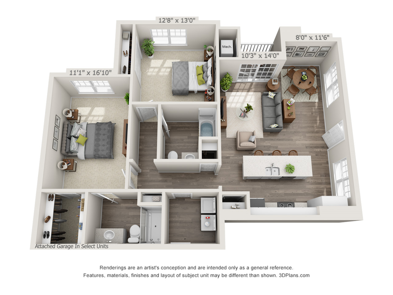two bedroom with garage at The Glades at Hamilton Greene