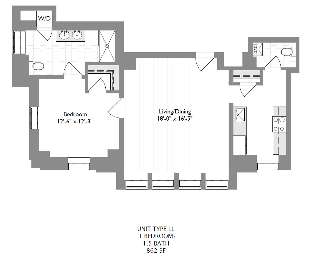 1-Bedroom 1.5-Bathroom | 862 sqft