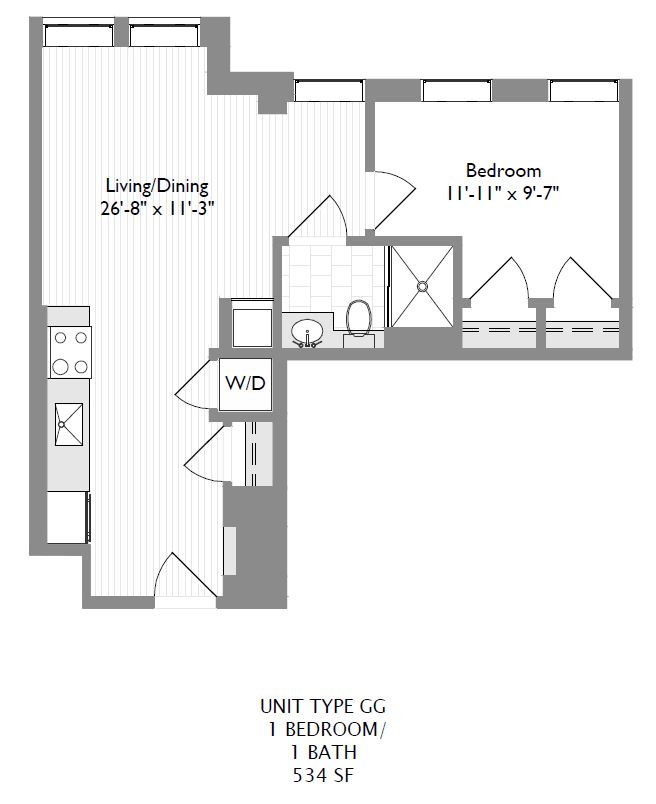 1-Bedroom 1-Bathroom | 534 sqf