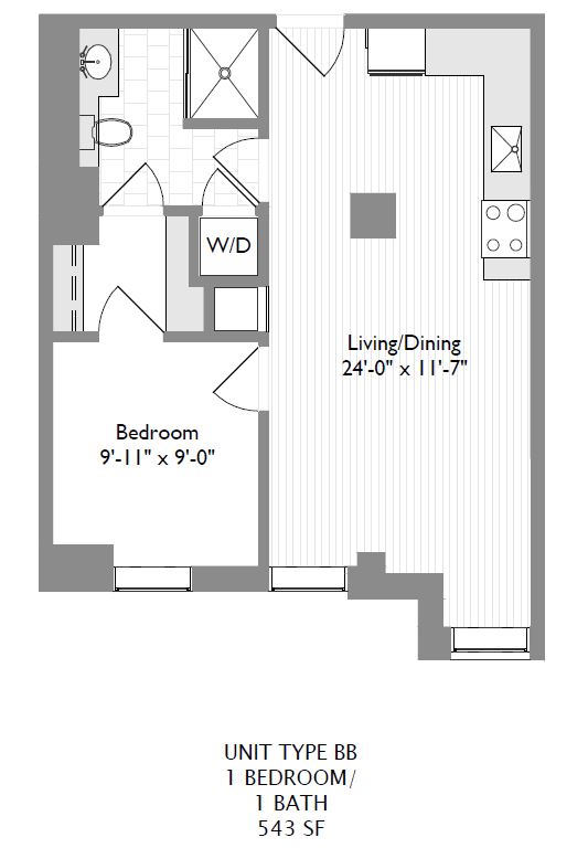 1-Bedroom 1-Bathroom | 543 sqft
