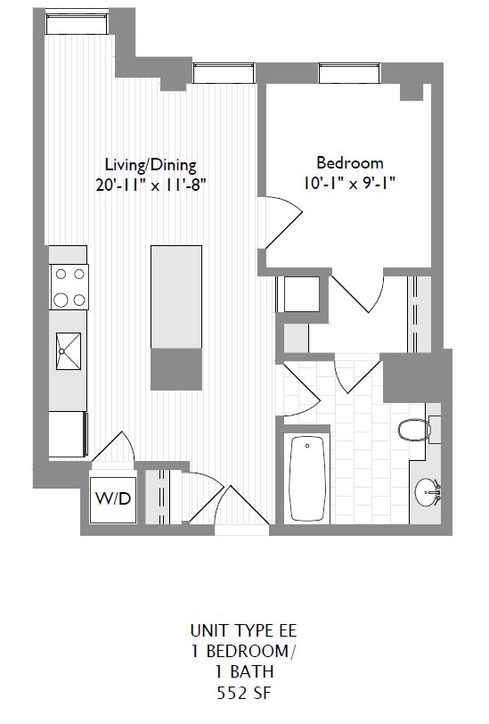 1-Bedroom 1-Bathroom | 552 sqft