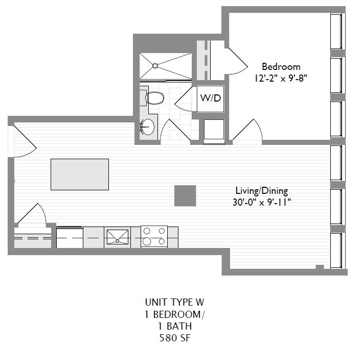 1-Bedroom 1-Bathroom | 580 sqft