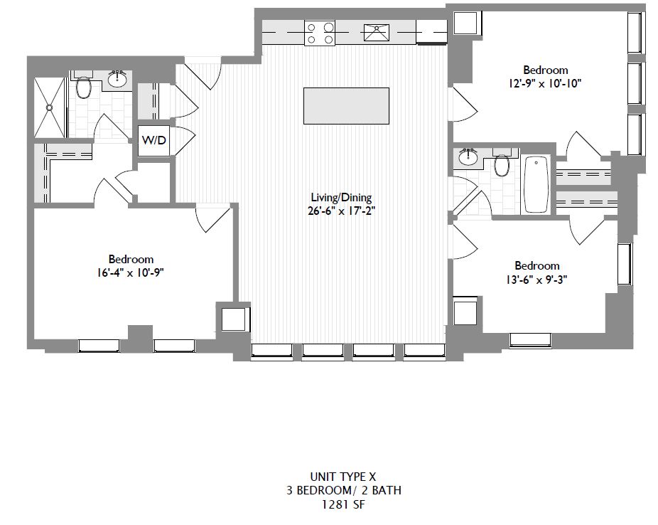 3-Bedroom 2-Bathroom 1,277 sqft