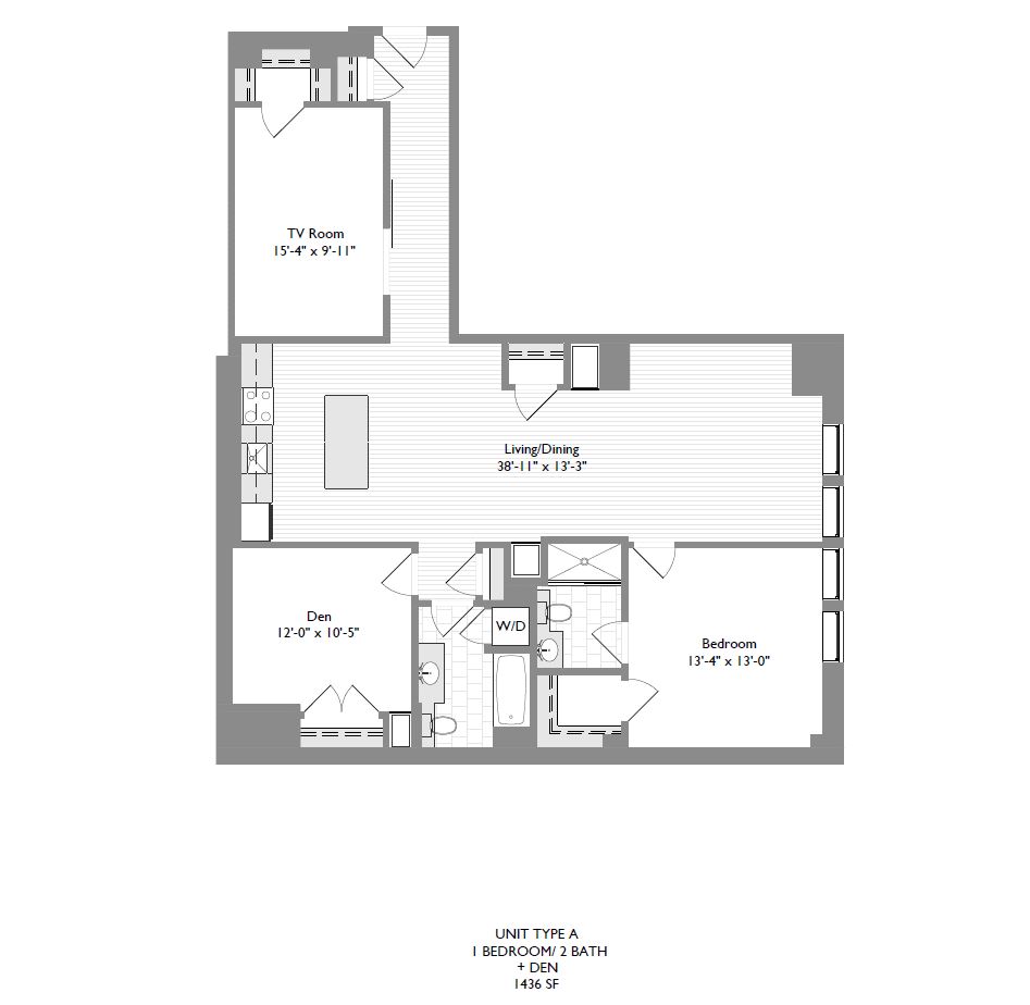 2-Bedroom 2-Bathroom w/ Den 1,436 sqft