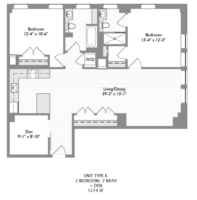 2-Bedroom 2-Bathroom w/ Den 1,208 sqft