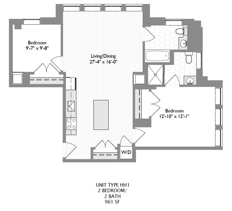 2-Bedroom 2-Bathroom 961 sqft