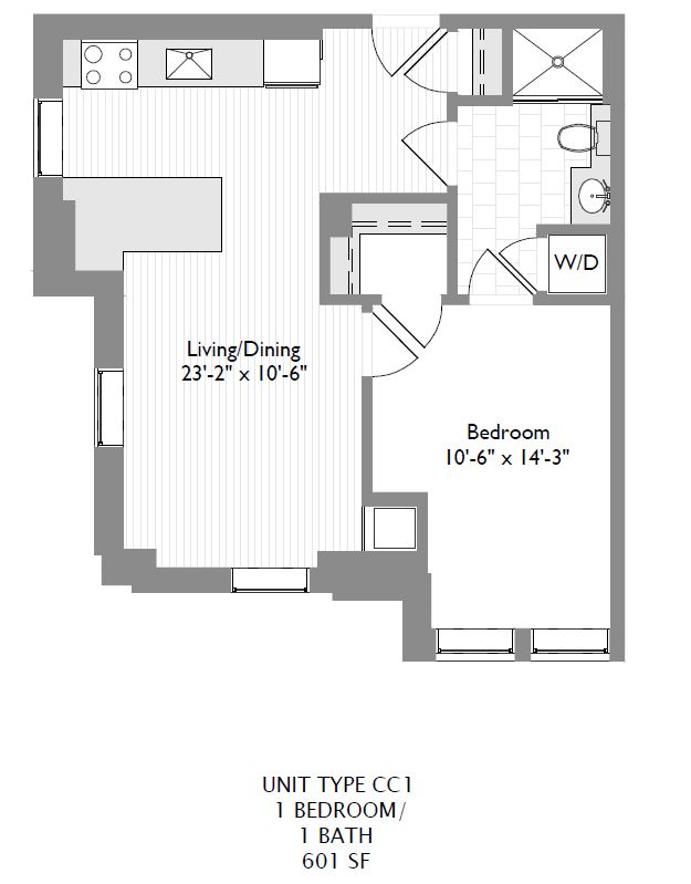 1-Bedroom 1-Bathroom | 601 sqft