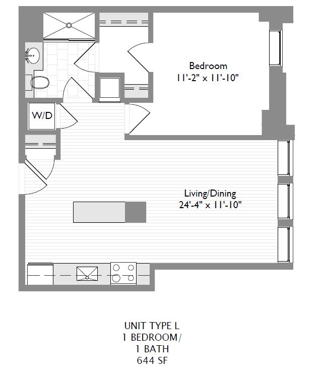 1-Bedroom 1-Bathroom | 644 sqft A