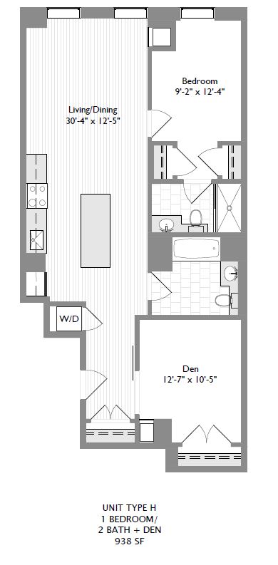 1 bedroom 2 bath w/ Den | 938 sqft