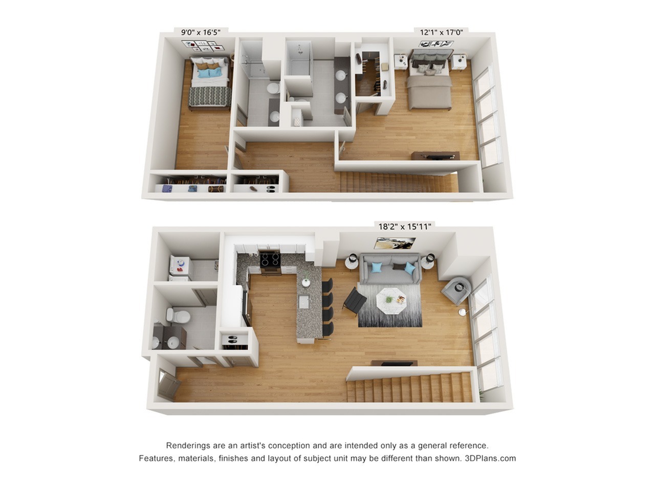 2 Bed, 2.5 bath duplex