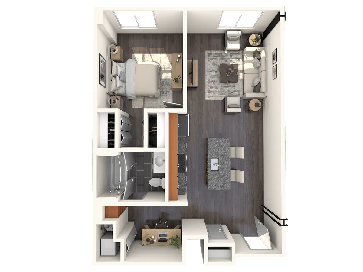 1 bed, 1 bath 668