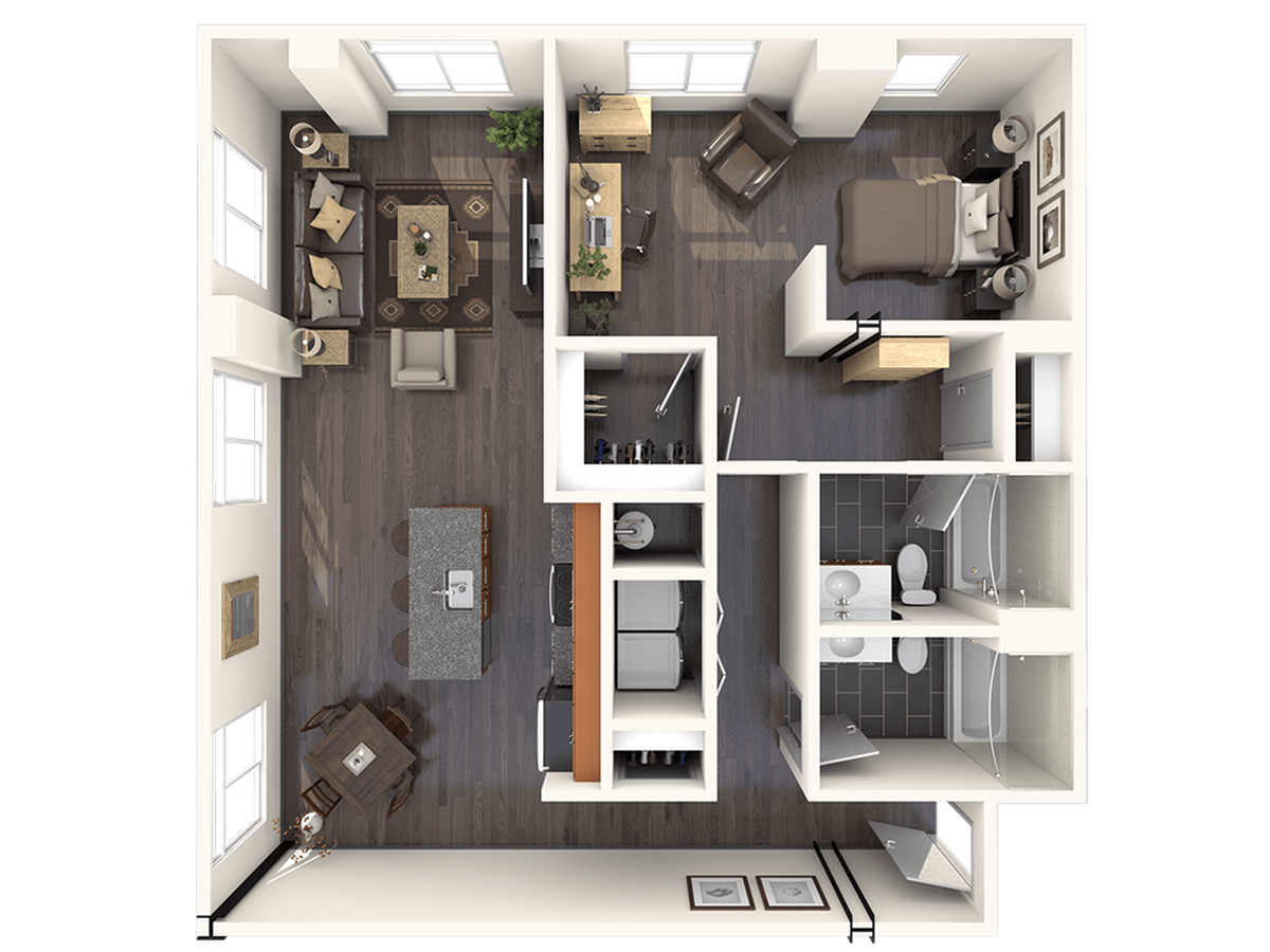 1bed, 2 bath 1076SF