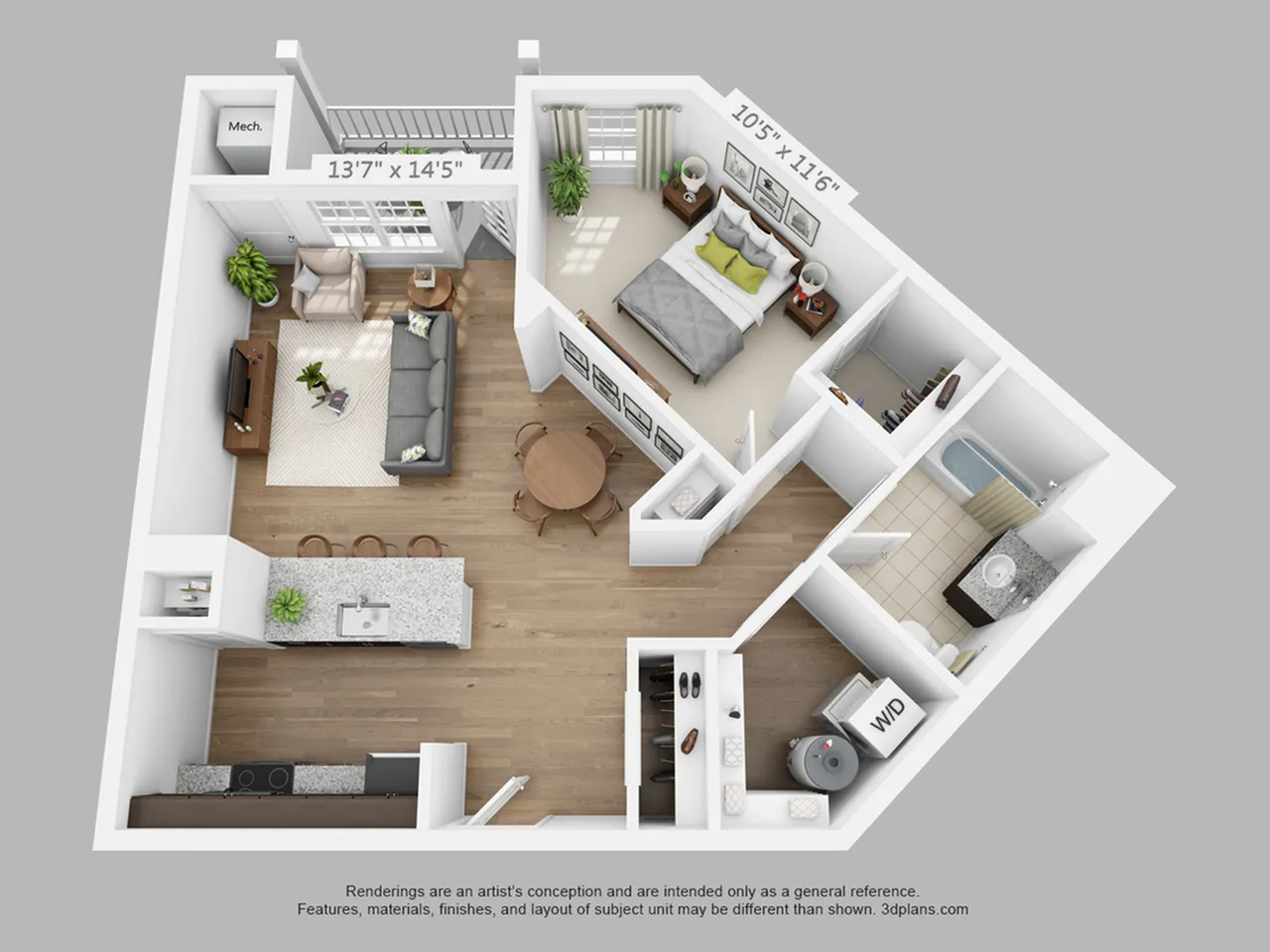1 Bed, 866 SF