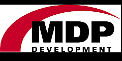 Modern MDP Development logo with bold typography and a striking red arch overhead.