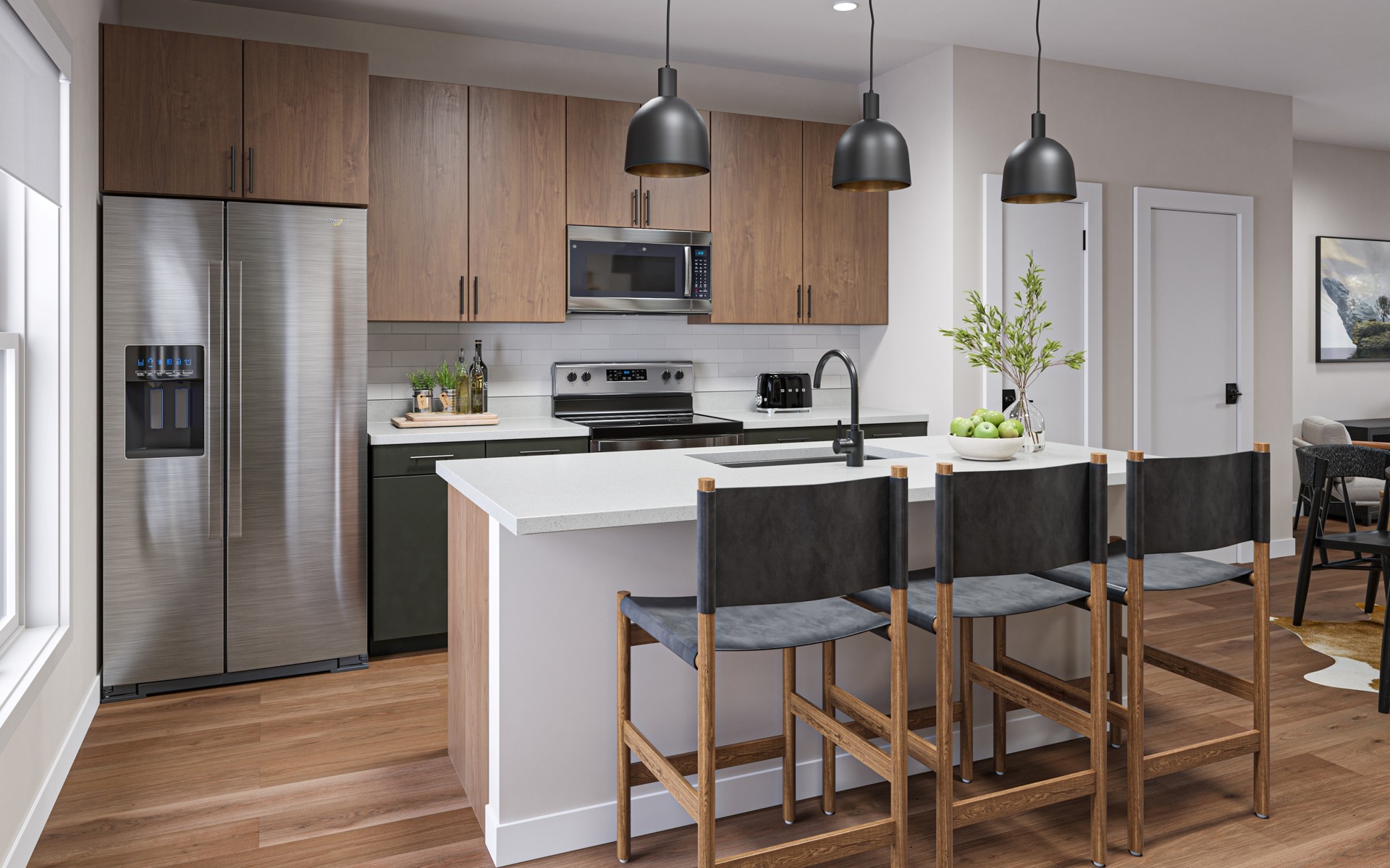 WeHo Nashville residents enjoy townhomes for rent with open concept kitchens.