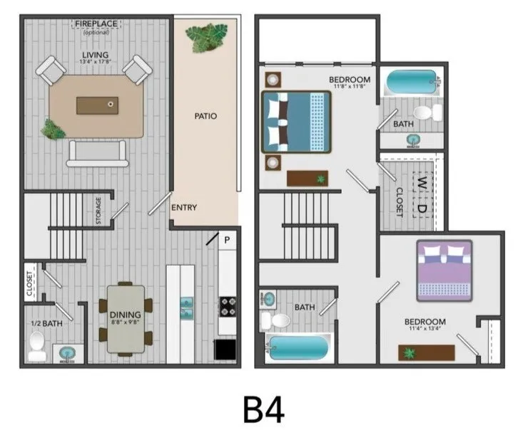 B4 - 2BD, 2.5BA - 1250SF