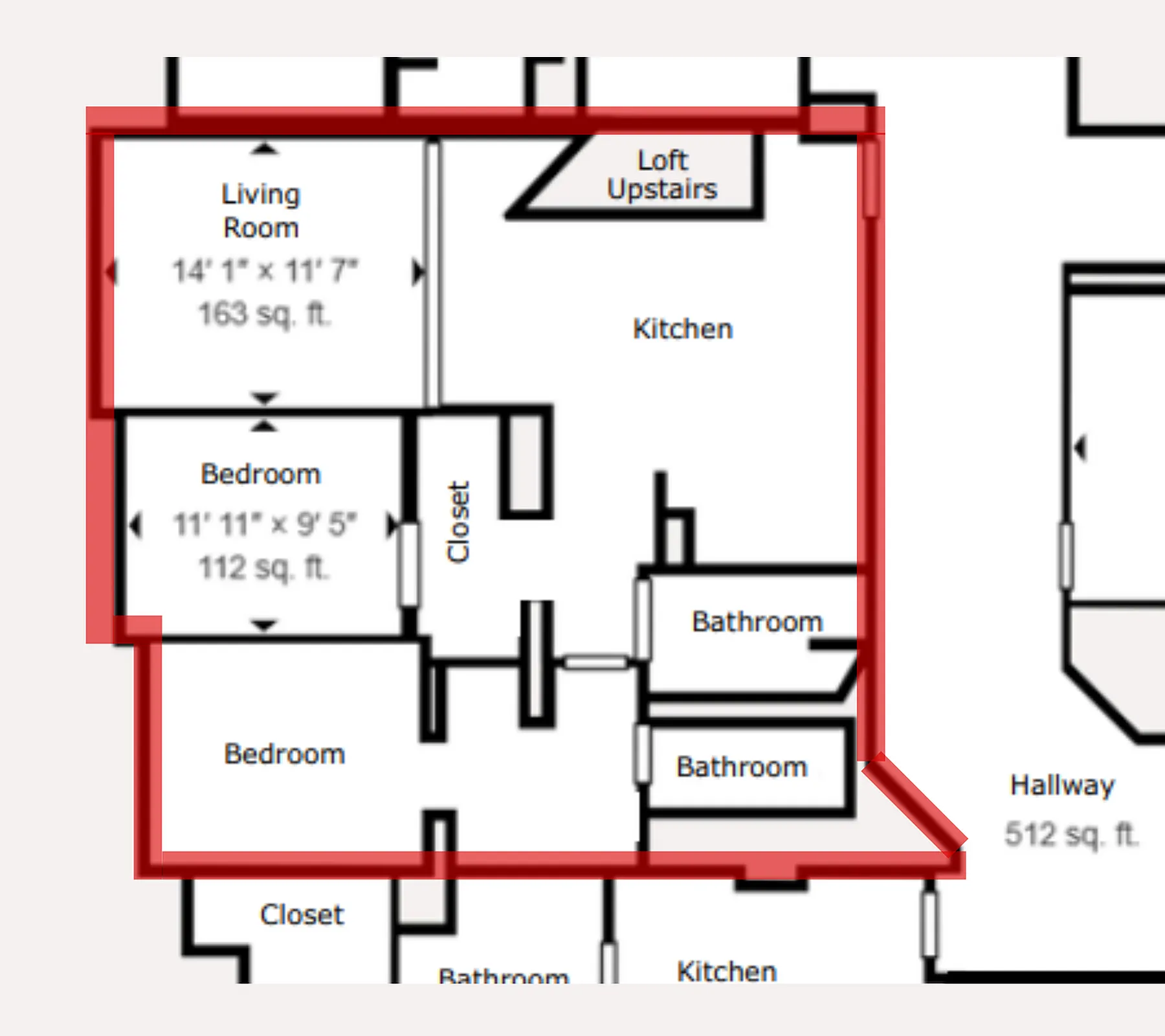 Elegant floor plan showcasing 2 bedrooms, 2 bathrooms, a spacious living room, kitchen, and an upstairs loft area for versatile living.