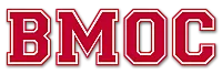 Bold red BMOC lettering with a classic varsity style, perfect for a standout collegiate look.