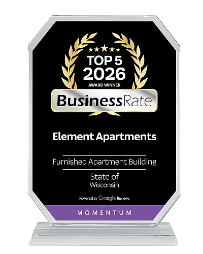 Award-winning Element Apartments recognized as a top 5 furnished apartment building in Wisconsin, showcasing excellence and quality living.