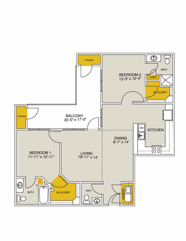 Flatiron 2 Bedrooms Floor plan 2D