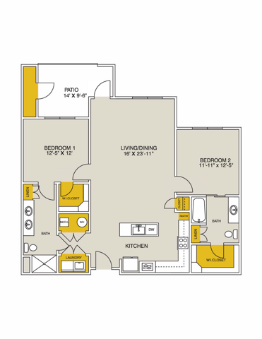Union Flat 2 Bedrooms Floor Plan 2D